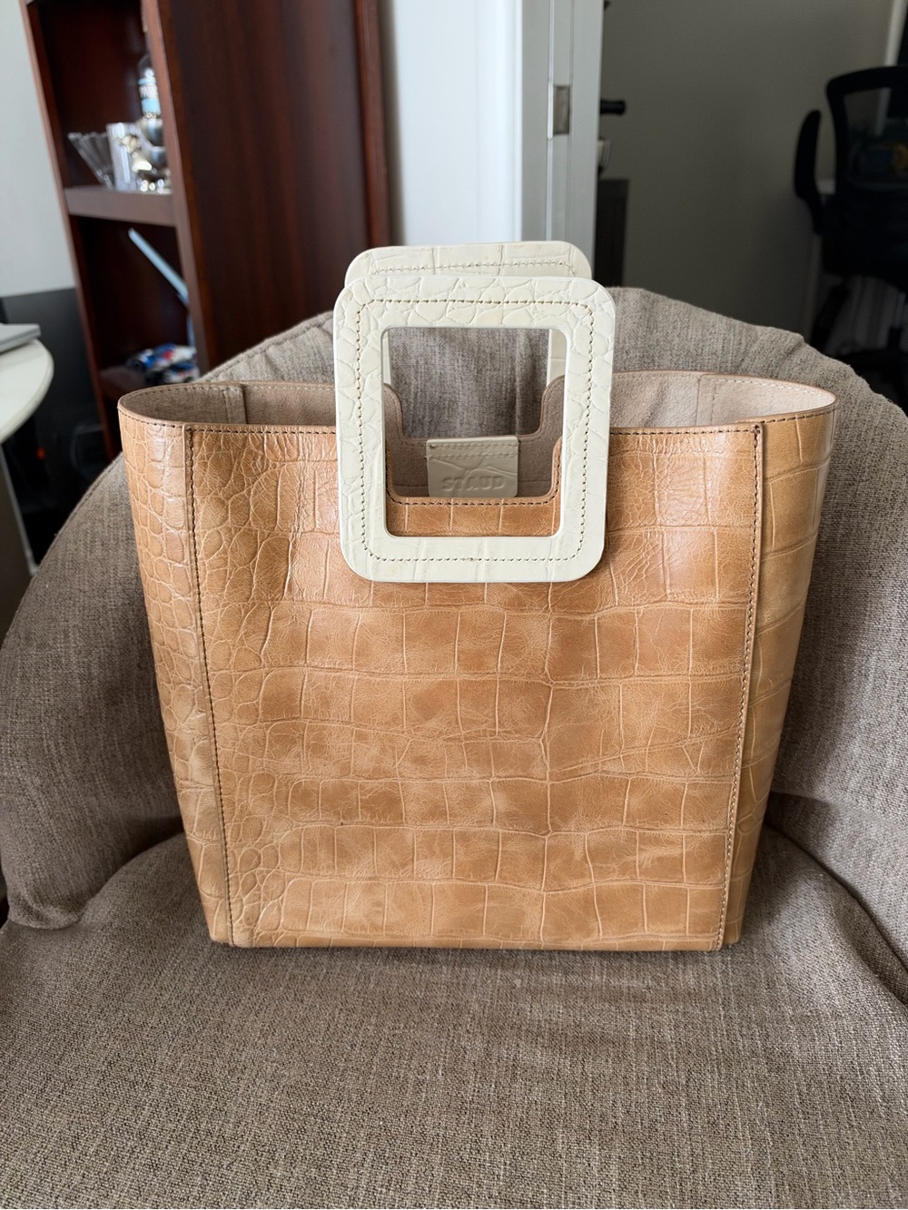 STAUD two tone croc embossed Shirley bag